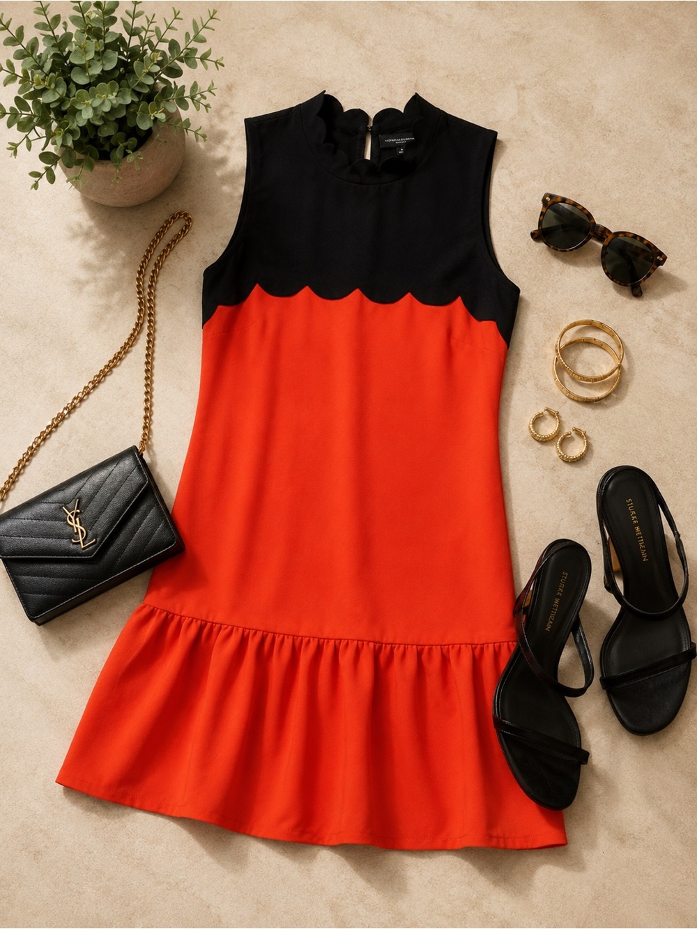 VICTORIA BECKHAM x TARGET Colorblock Scalloped Drop Waist Mini Dress Mod Sz: S - Picture 2 of 16
